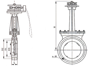 PZL73鏈輪對(duì)夾式刀型閘閥結(jié)構(gòu)圖