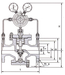 YK43X/F/Y型先導(dǎo)活塞式氣體減壓閥結(jié)構(gòu)示意圖