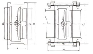 H76對(duì)夾雙瓣旋啟式止回閥結(jié)構(gòu)示意圖