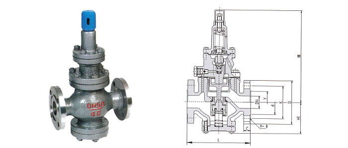 YT43H/Y型高靈敏度大流量蒸汽減壓閥結(jié)構(gòu)示意圖