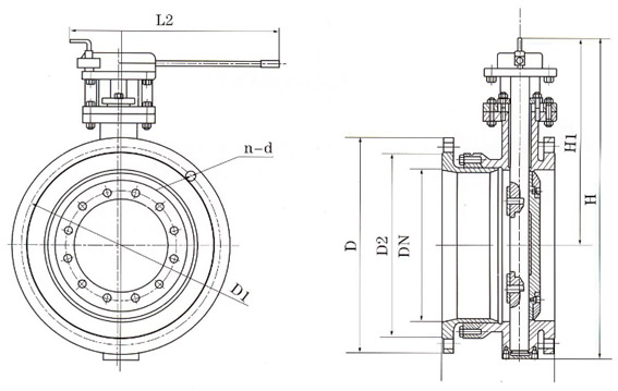 手動法蘭式伸縮蝶閥結(jié)構(gòu)示意圖