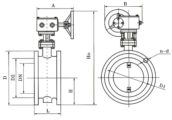 D341蝸輪法蘭式通風蝶閥結(jié)構(gòu)示意圖