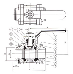 三片式對焊球閥結(jié)構(gòu)圖