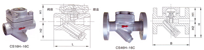 CS46H-16C膜合式疏水閥結(jié)構(gòu)示意圖